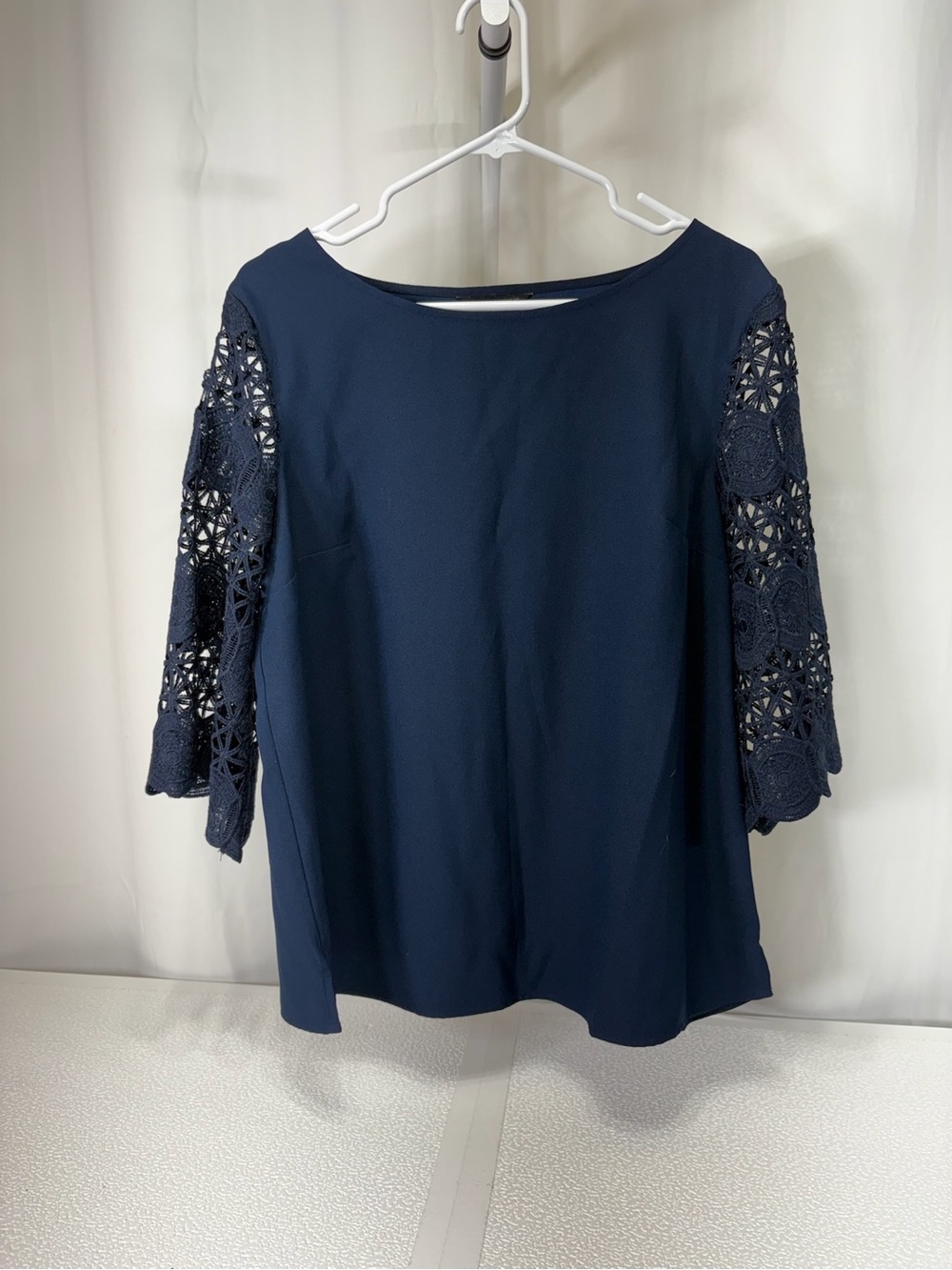 Banana Republic Navy Crochet Sleeve Boatneck Top 4307